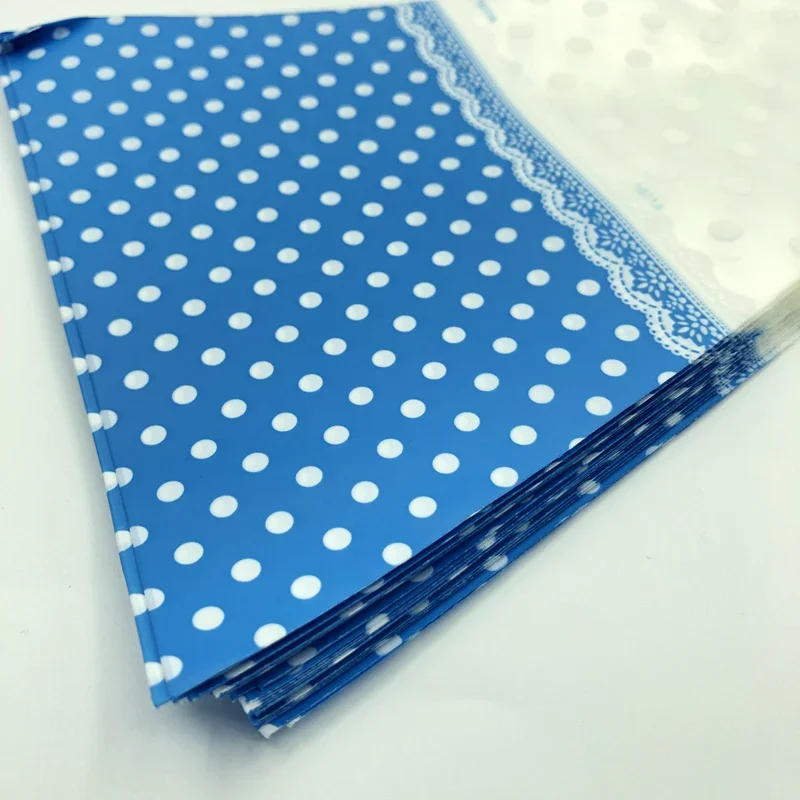 50pcs Blue Dots Cellophane Bags Clear Plastic Candy Gift Bag Triangular Cone-Shaped Treat Popcorn Sugar Bags With Twist Ties