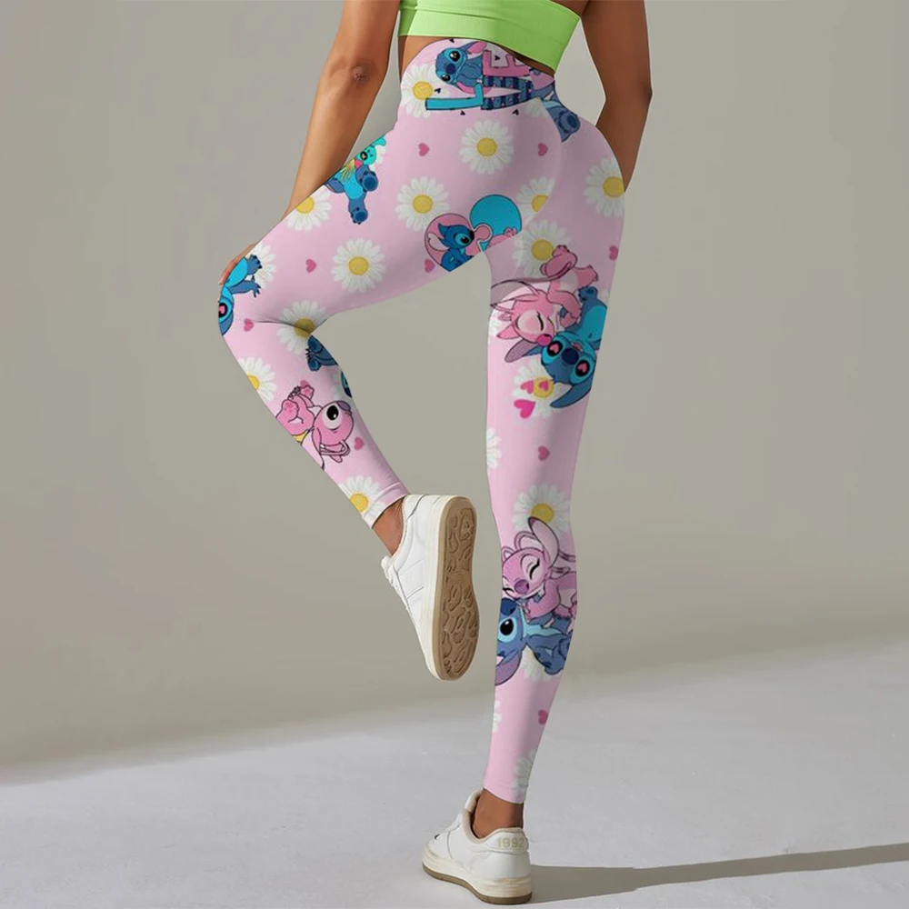 Disney Stitch print Checkered WOMEN'S Sports and Fitness Leggings Women Tiedye Gym Leggings Mujer Push Up Booty Pants Fitness
