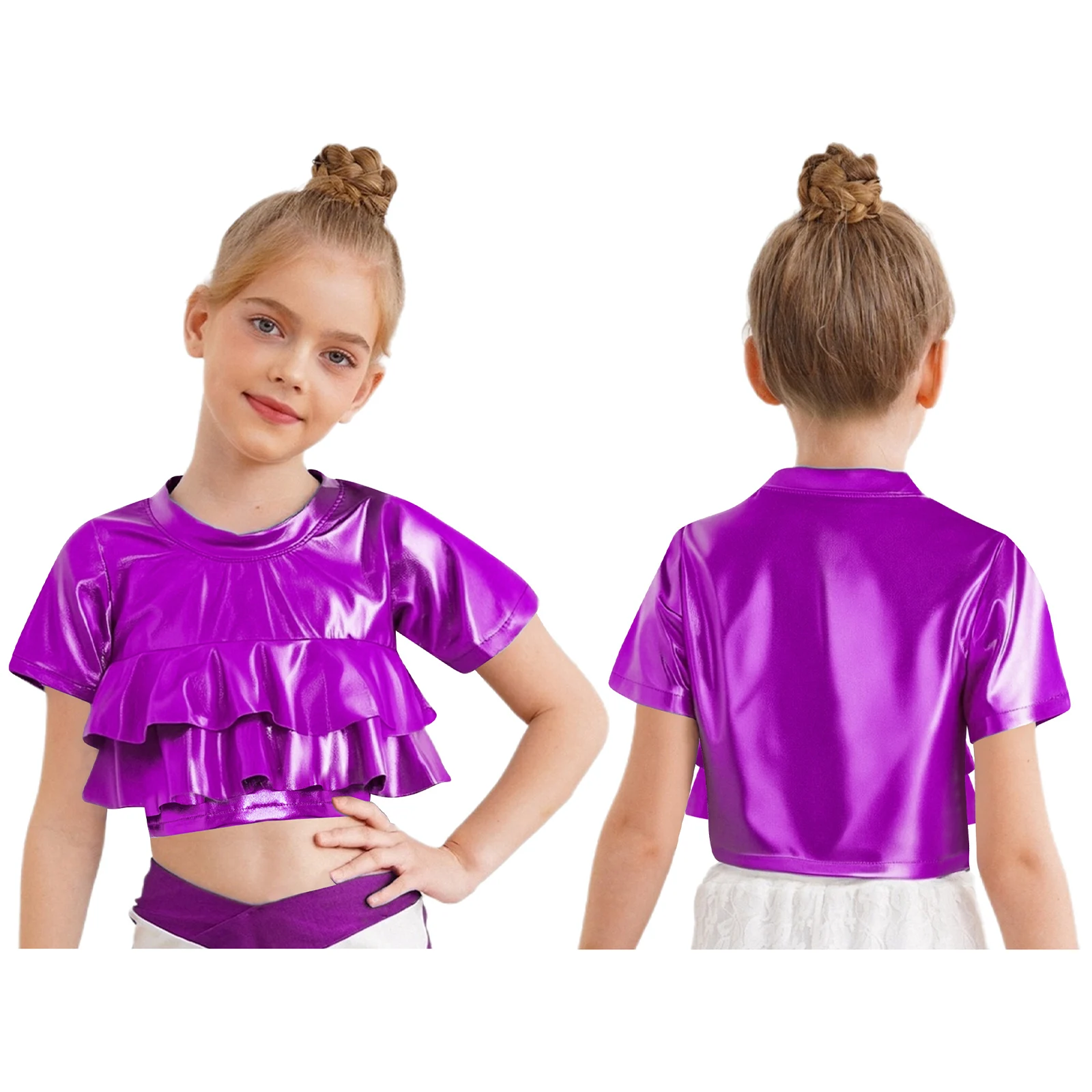 

Children Girls Fashion Hip Hop Jazz Dance Tops Street Style Cropped Tee Short Sleeve Casual T-shirt for Dance Class Activity