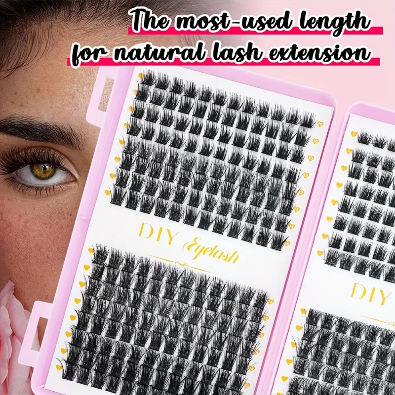 384本入り DCurl まつげエクステキット ナチュラル＆ふわふわ 10-18mm クラスタ プロ仕様 ホームビューティー用品、再利用可能、グルー付き