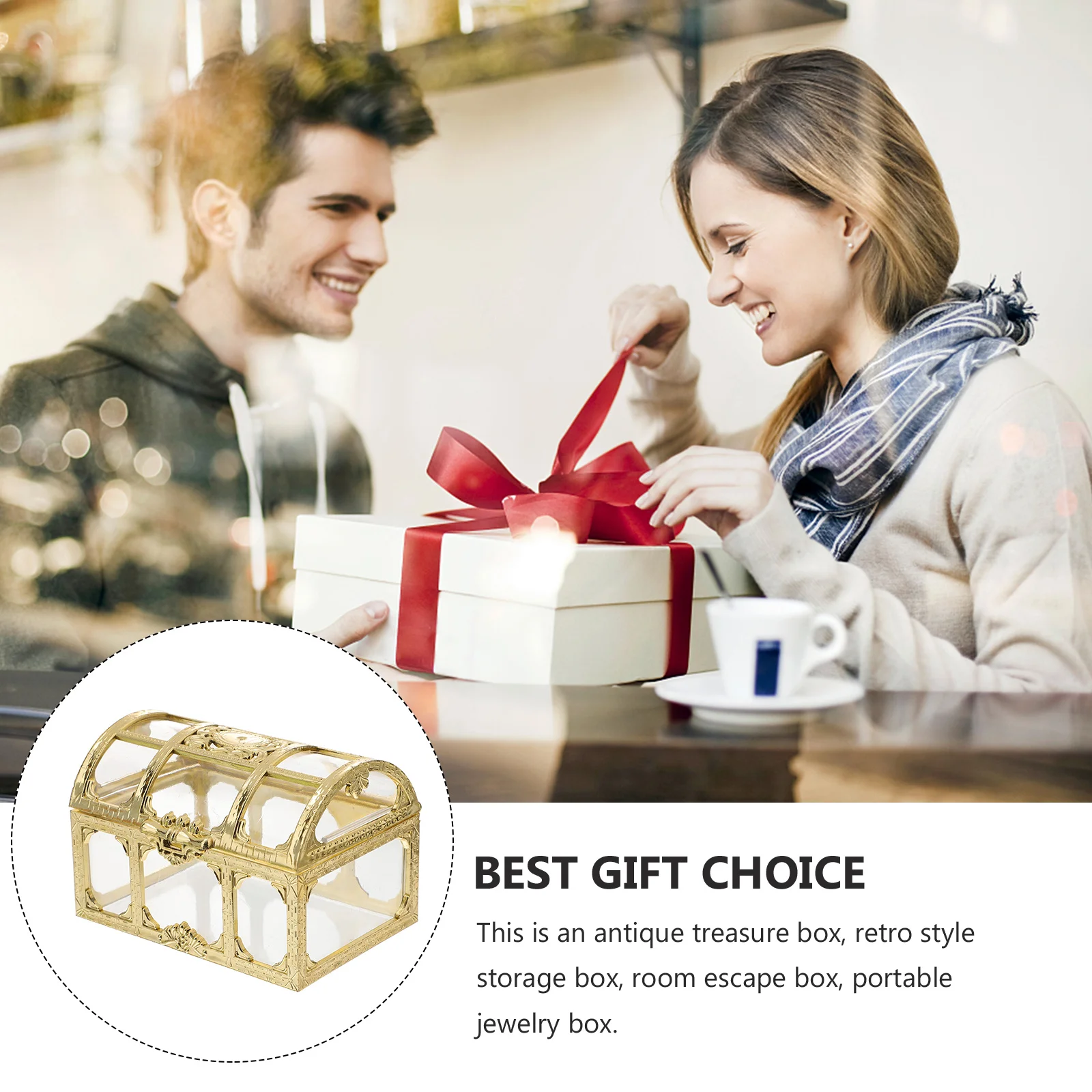 

2Pcs Crystal Jewelry Box Transparent Plastic Treasure Chest Storage Organizer Keepsake Gift for Wedding Family Friends