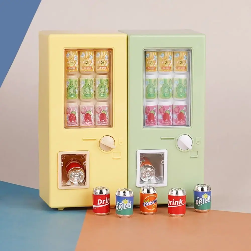 Mini Dollhouse Beverage Machine Emulational High Quality Supermarket Decoration Model (with 6 Bottles of Drinks) Colorful