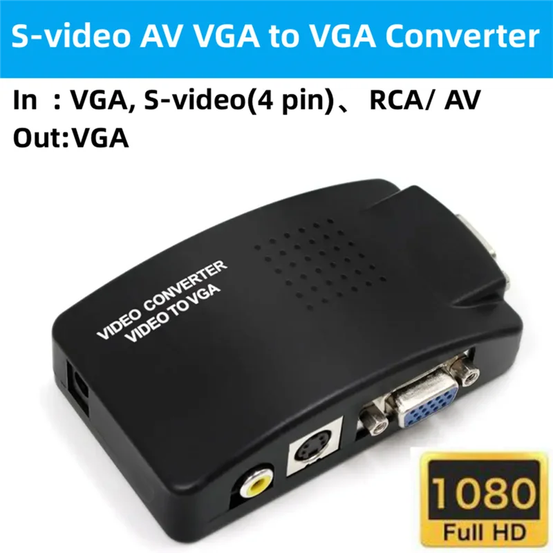 AC56-Svideo AV إلى VGA محول محول مركب RCA AV CVBS في VGA Out 1080P للتلفزيون إلى شاشة الكمبيوتر HDTV #2
