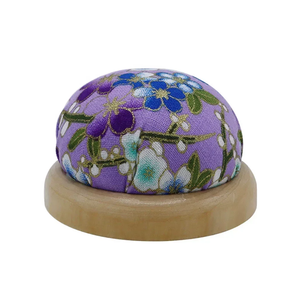 Ball Shaped Pin Cushion With Wooden Base Printed Floral Fabric Cover DIY Sewing & Quilting Accessory Needlework Tools