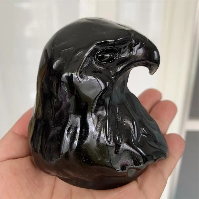 

Natural High Quality Carved Gemstone Black Obsidian Eagle Crystals And Stones Healing Carving Craft For Gift Decoration