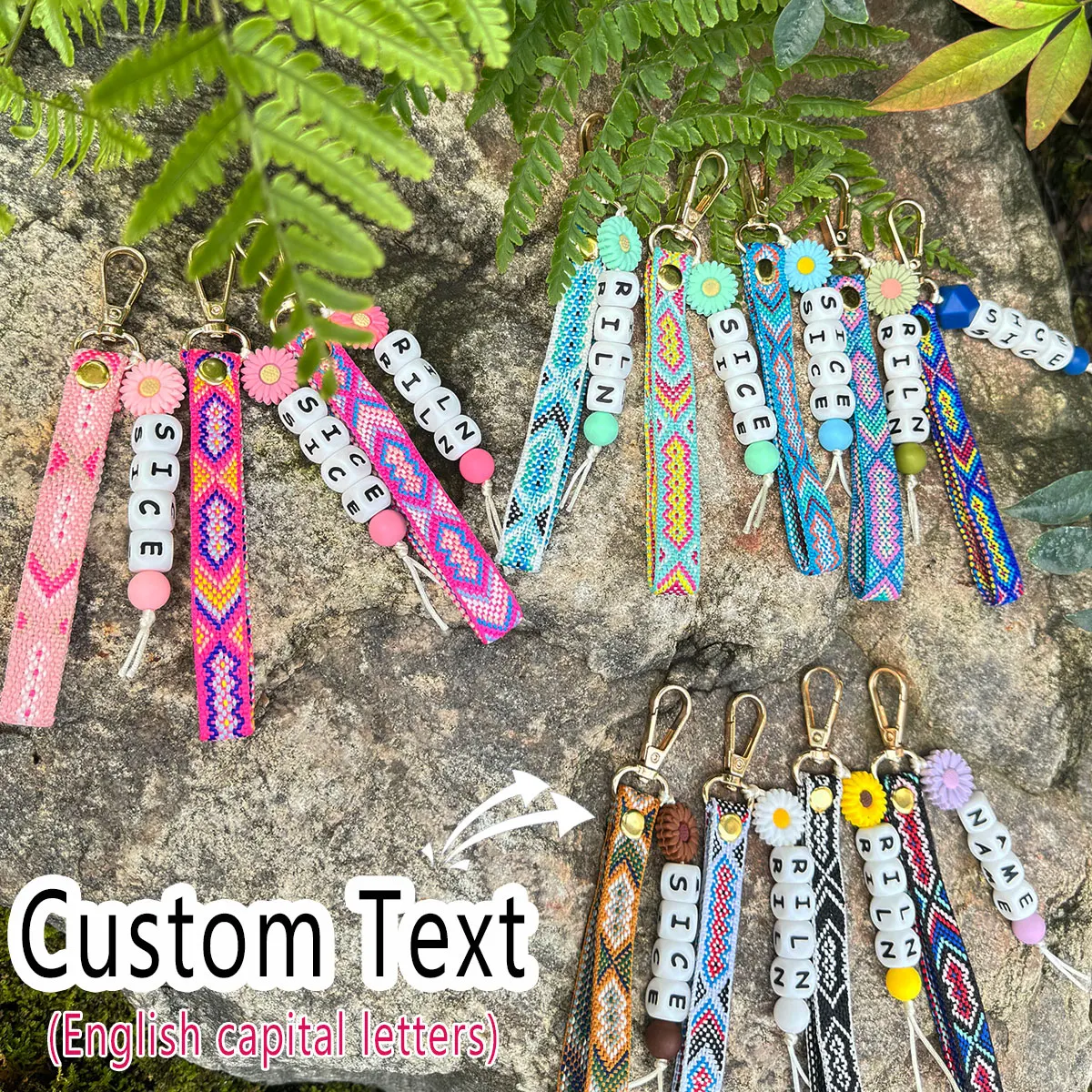 Custom Daisy Keychain, Bohemian Bag Charm
