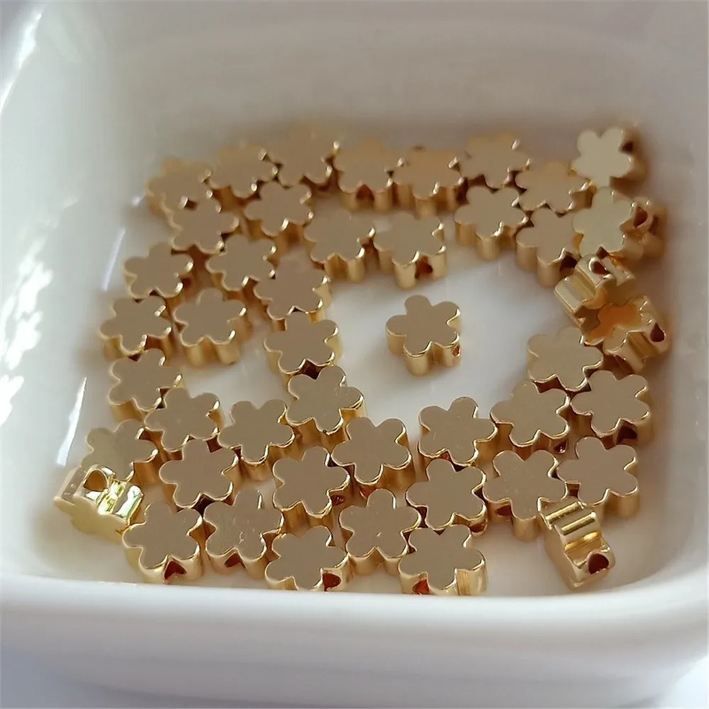 14K Gold-plated Five-leaf Flower Plum Blossom Large-sized New Product with Beaded Bracelet, DIY Handmade Jewelry Accessory 6mm