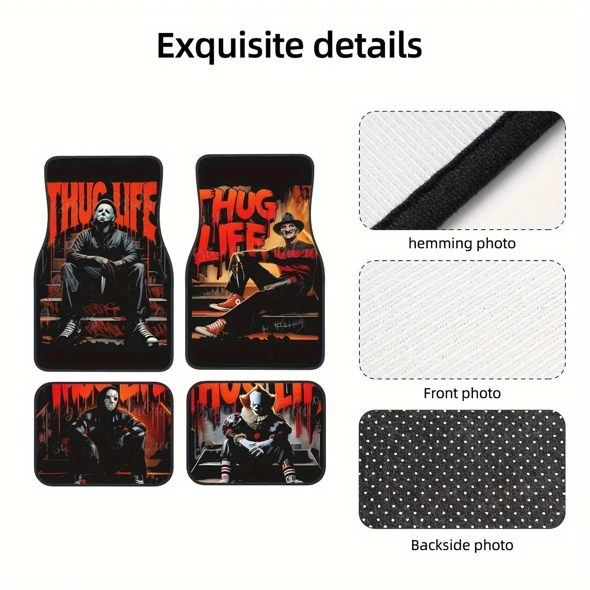 Ensemble de 4 tapis de sol universels Thug Life Design pour véhicules, accessoires d'intérieur imperméables et faciles à nettoyer, cadeau pour petit ami
