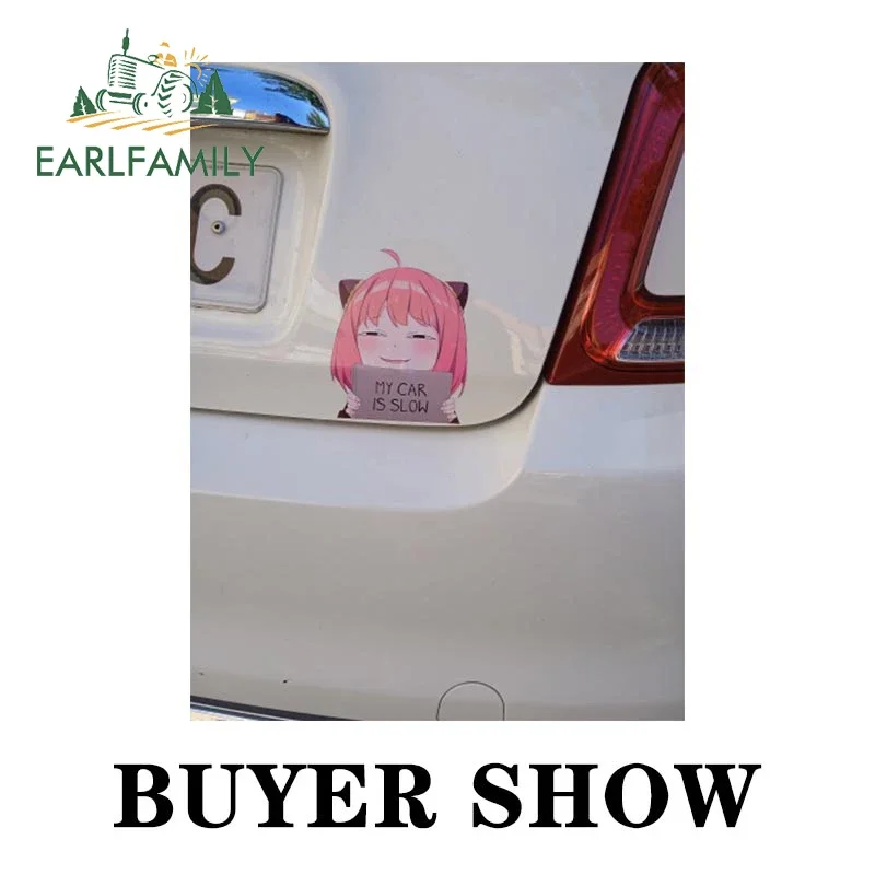 EARLFAMILY-Decalques bonitos do protetor da porta do carro do anime, adesivos impermeáveis, meu carro é lento, decalques para Anya Forger, 13cm x