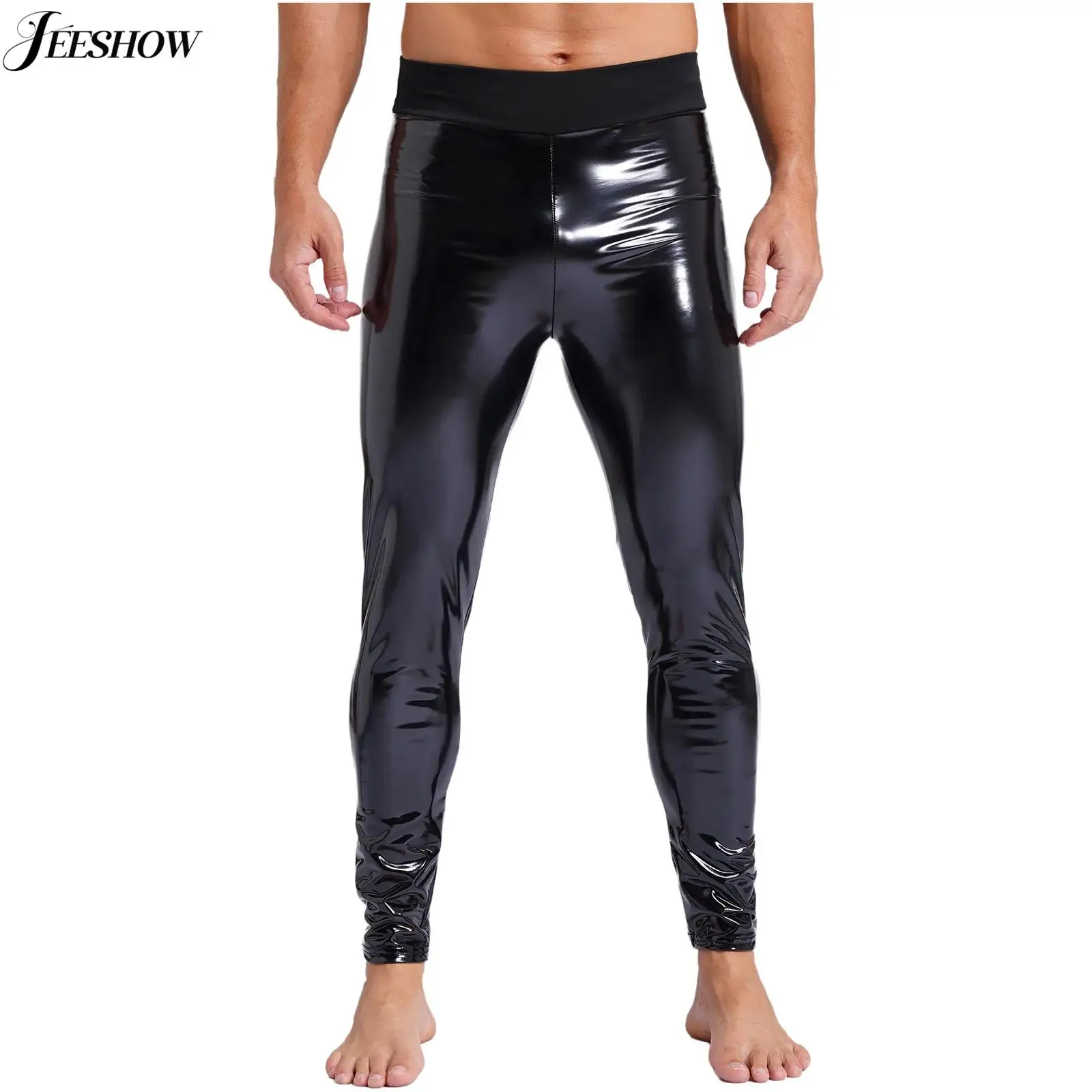 

Mens Wet Look Faux Leather Leggings Elastic Waistband Skinny Pants Stretchy High Waist Slim Fit Trousers Motorcycle Biker Pants