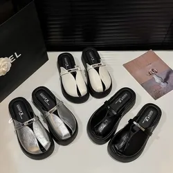 Shoes Woman 2025 Low Female Slippers Platform New Summer Rubber Soft Flat Genuine Leather Microfiber Slides Scandals Basic Casua