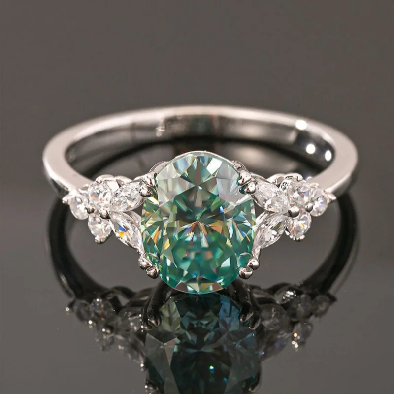 MINWEEN Luxury Blue Green Oval Moissanite Ring With 925 Sterling Silver For  Women's Jewelry Wedding Party Gift