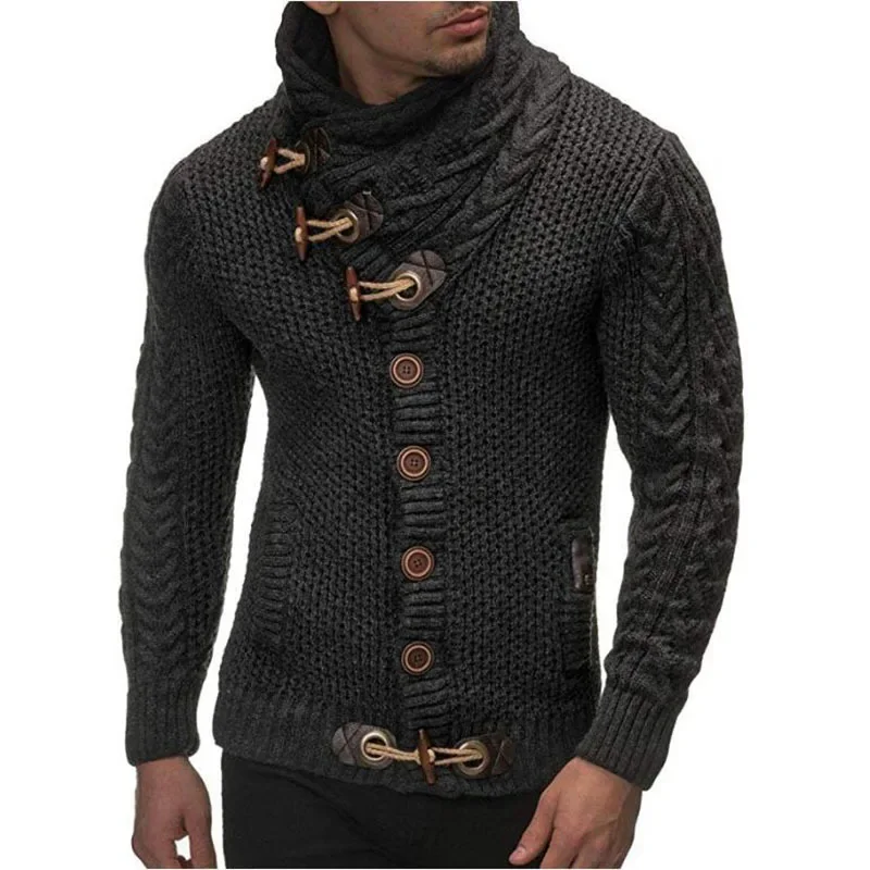 Autumn Winter Man Sweater Turtleneck Streetwear Clothes Knitted Cardigan Single-breasted Slim Soft Long Sleeve Jacket Warm Tops