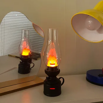Calcifer Bezpłomieniowa lampka nocna Halloween Retro Dekoracyjna świeca Światło Kreskówka Anime Lampa naftowa Lampka nocna do sypialni