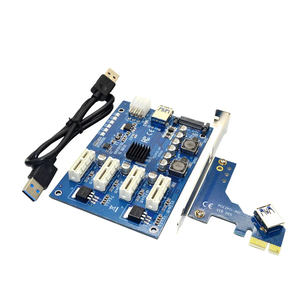 1Set Pci-E Riser Card 1X to 4X Pci Extension Adapter with USB 3.0 Cable for GPU Mining Rig Build Pc Hardware