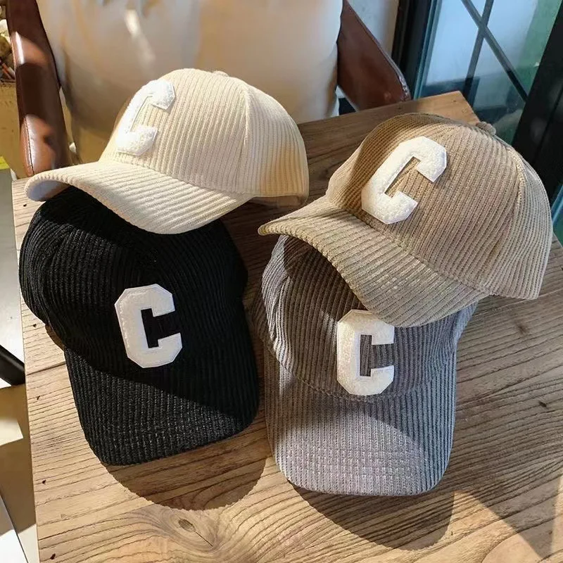 Big C Letter Corduroy Baseball Cap For Men Women Autumn Winter Adjustable Ponytail Sports Hat Unisex Hip Hop Caps Streetwear