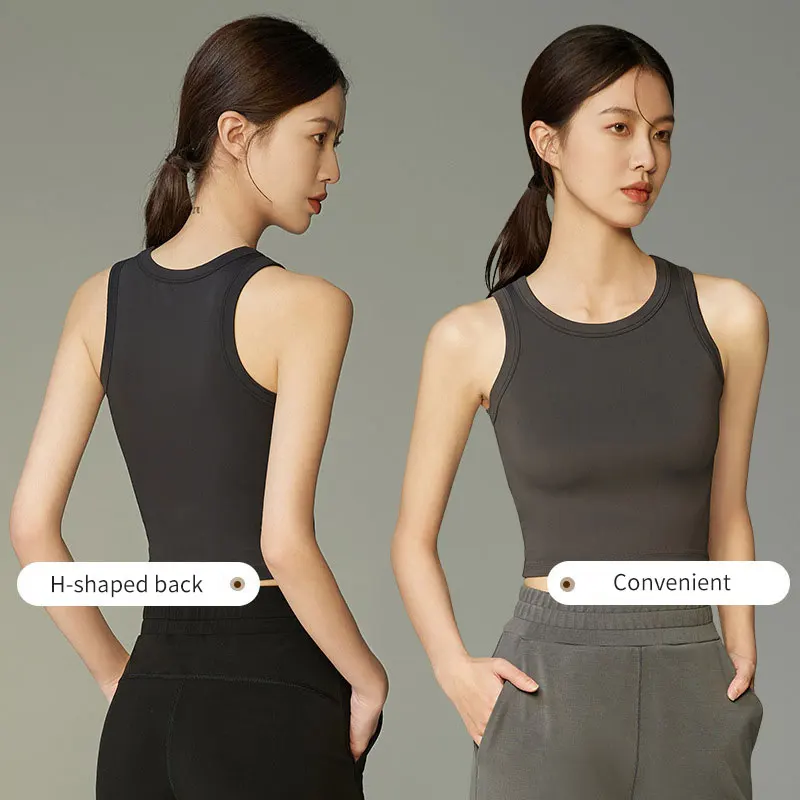 LOERSS-Haut de sport basique en fibre précieuse pour femme, coupe couvertes, sans couture, push-up, col rond, vêtements de sport, fitness, yoga