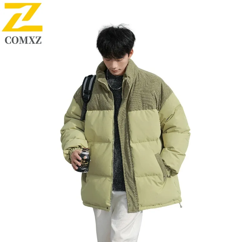 COMXZ Men 50% Gray Duck Down Autumn Winter Down Jacket Stand Collar Corduroy Patchwork Fashion Trend waterproof Down Coat 2025