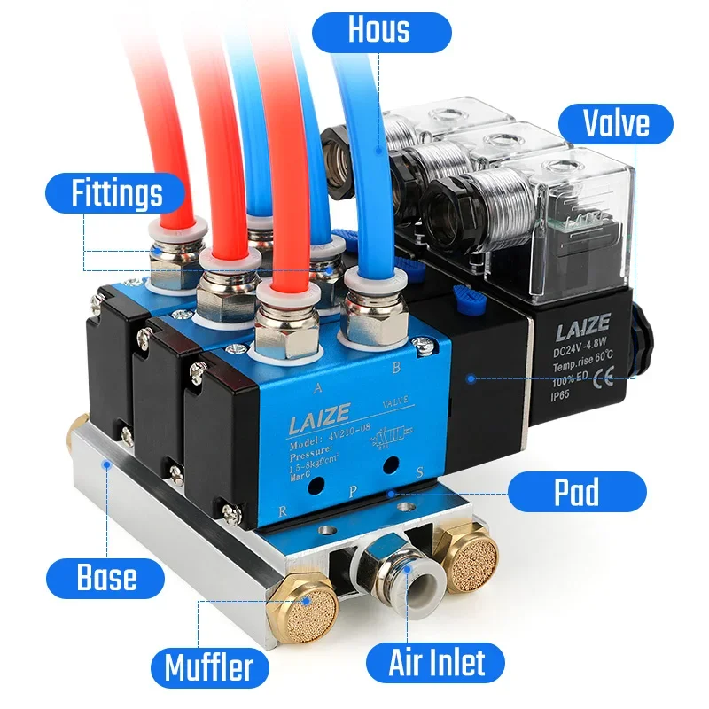 4V210-08 Pneumatic Solenoid Valve Group Manifold for Automated Machinery Air Cylinder Control