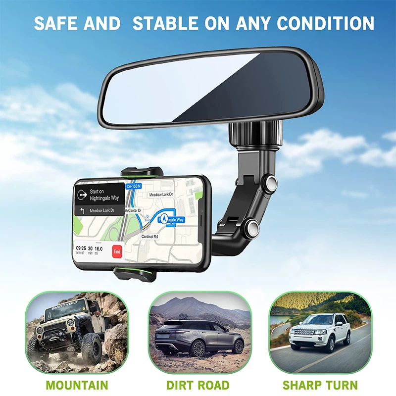 Rearview Mirror Phone Holder 360 ° Rotatable And Extendable Car Phone Holder Adjustable Length Multifunctional Phone Holder