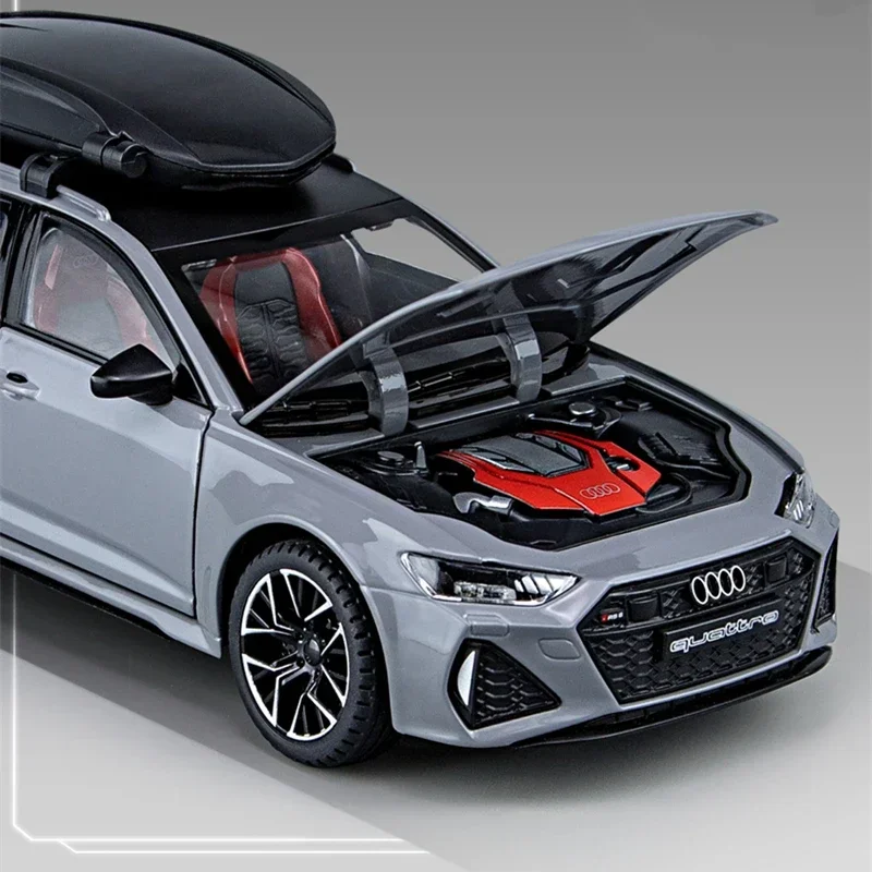 Audi RS6-Coche de aleación Avant Station Wagon, juguete de Metal fundido a presión, coche deportivo, simulación de sonido y luz, regalo para niños, 1/24