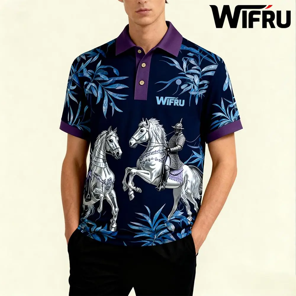 

Men's Retro Equestrian Print Polo Shirt Fashionable Rider Pattern Lapel Short-Sleeve Tops Summer Outdoor Vacation Casual Wear