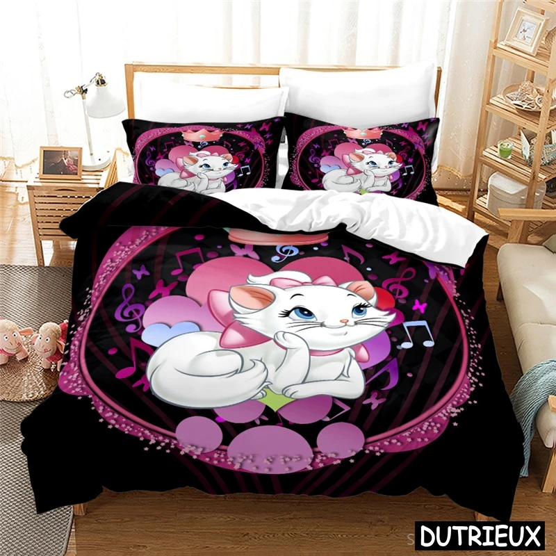 Disney Cute Marie Cat Bedding Set Children Kids Cartoon Duvet Cover With Pillowcase Set Home Textile Twin Full Queen King Size