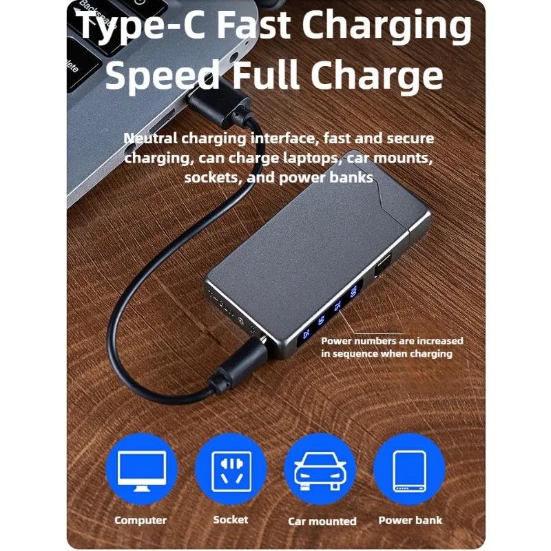 Double Arc Lighter with LED Power Display Windproof Metal Body Type-C Charging Custom Engrave for Outdoor Survival