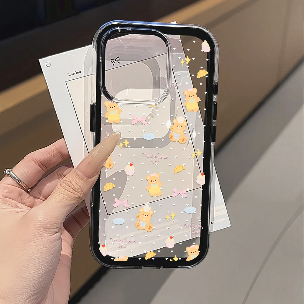 Cute Teddy Bear Phone Case For iPhone 17 Pro Max 16 15 14 13 12 11 Pro Max 8 7 Plus XR XS 17 Air Transparent 2in1 Soft TPU Cover view 6