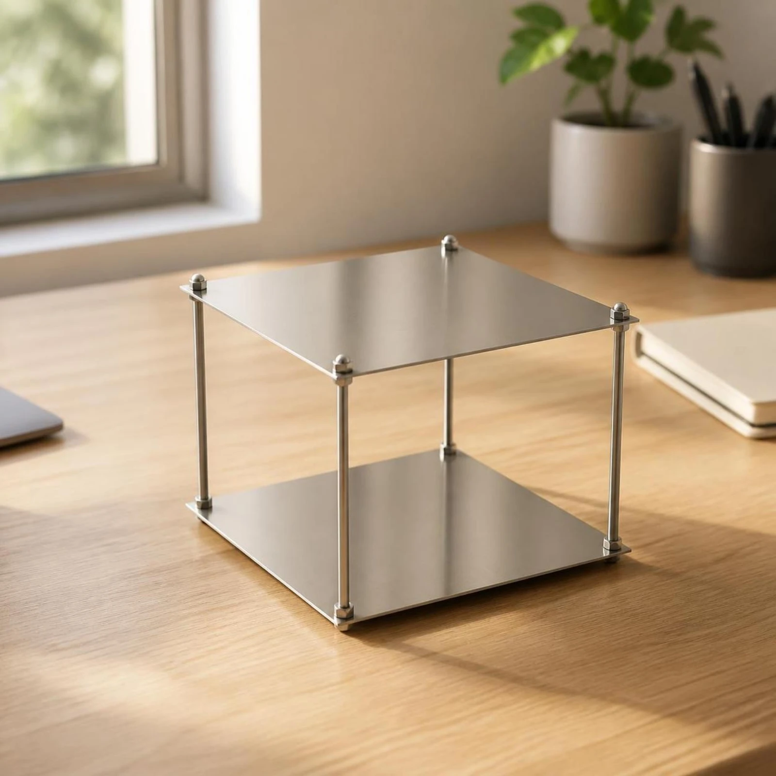 Modular Side Storage Rack Minimalist Stainless Steel Side Table Open Frame End Table Brushed Display Stand Modern