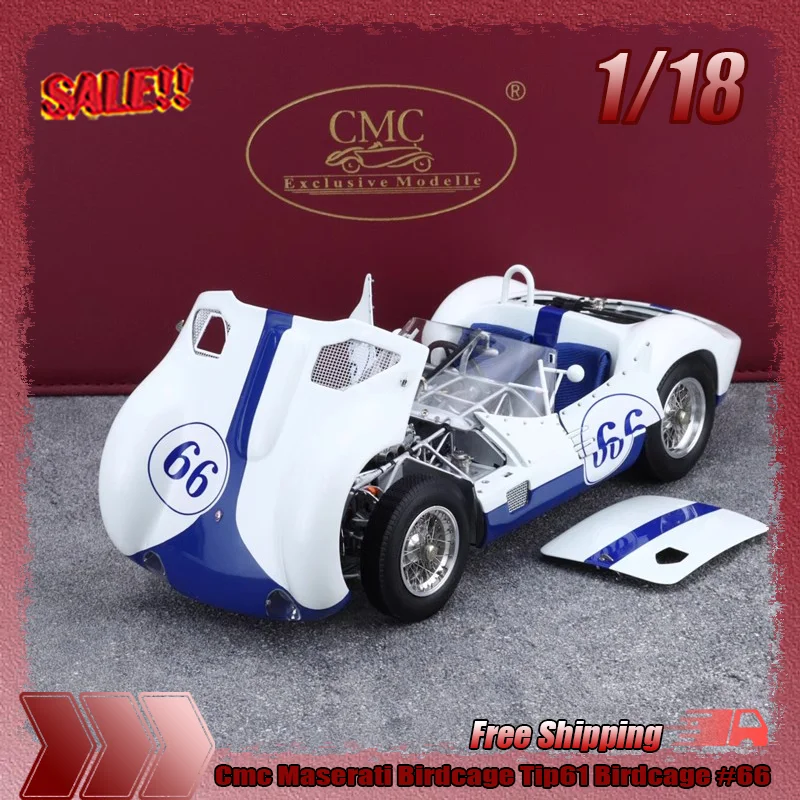 

New Cmc 1:18 Maserati Birdcage Tip61 Birdcage #66 Blue And White Simulated Alloy Miniature Die-Casting Car Model Custom Toy Gift