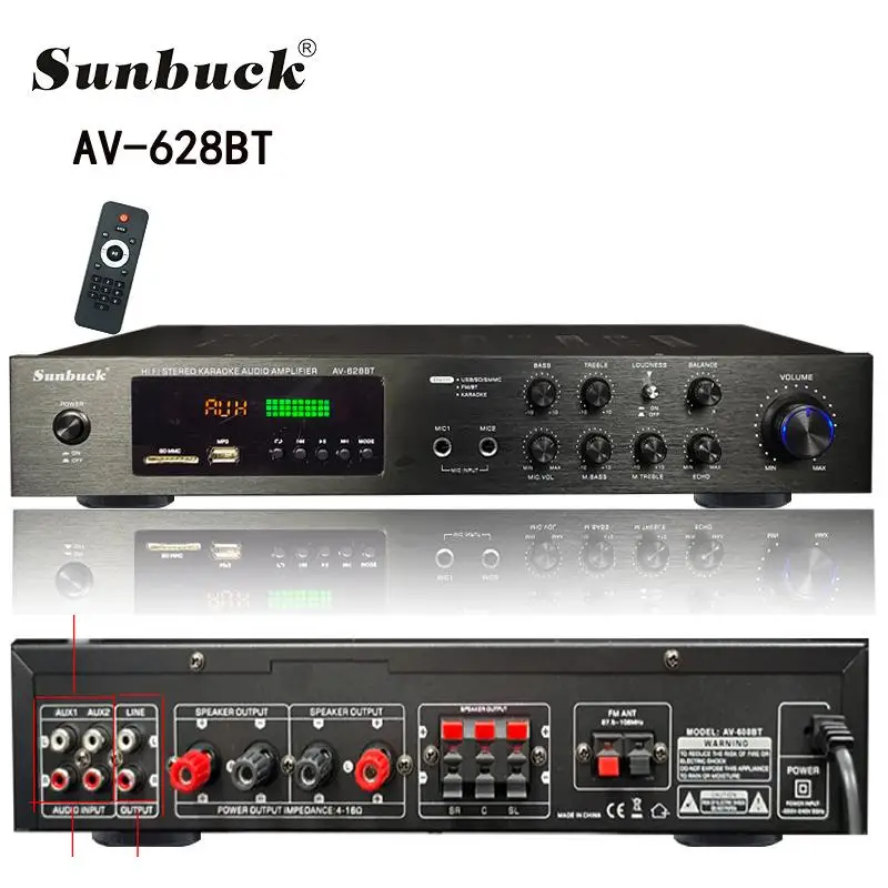 8000W Bluetooth-Verstärker 110/220V Audio-Stereo-Digital-Verstärker mit USB-, SD-, FM-, DVD-, AUX-Unterstützung, 4-Wege-Mikrofoneingang und Fernbedienung – Detail 13
