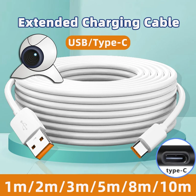 Cabo de dados micro usb extra longo de 1m-10m, cabo de carregamento tipo c é adequado para monitoramento de equipamentos, cabo de carregamento de extensão