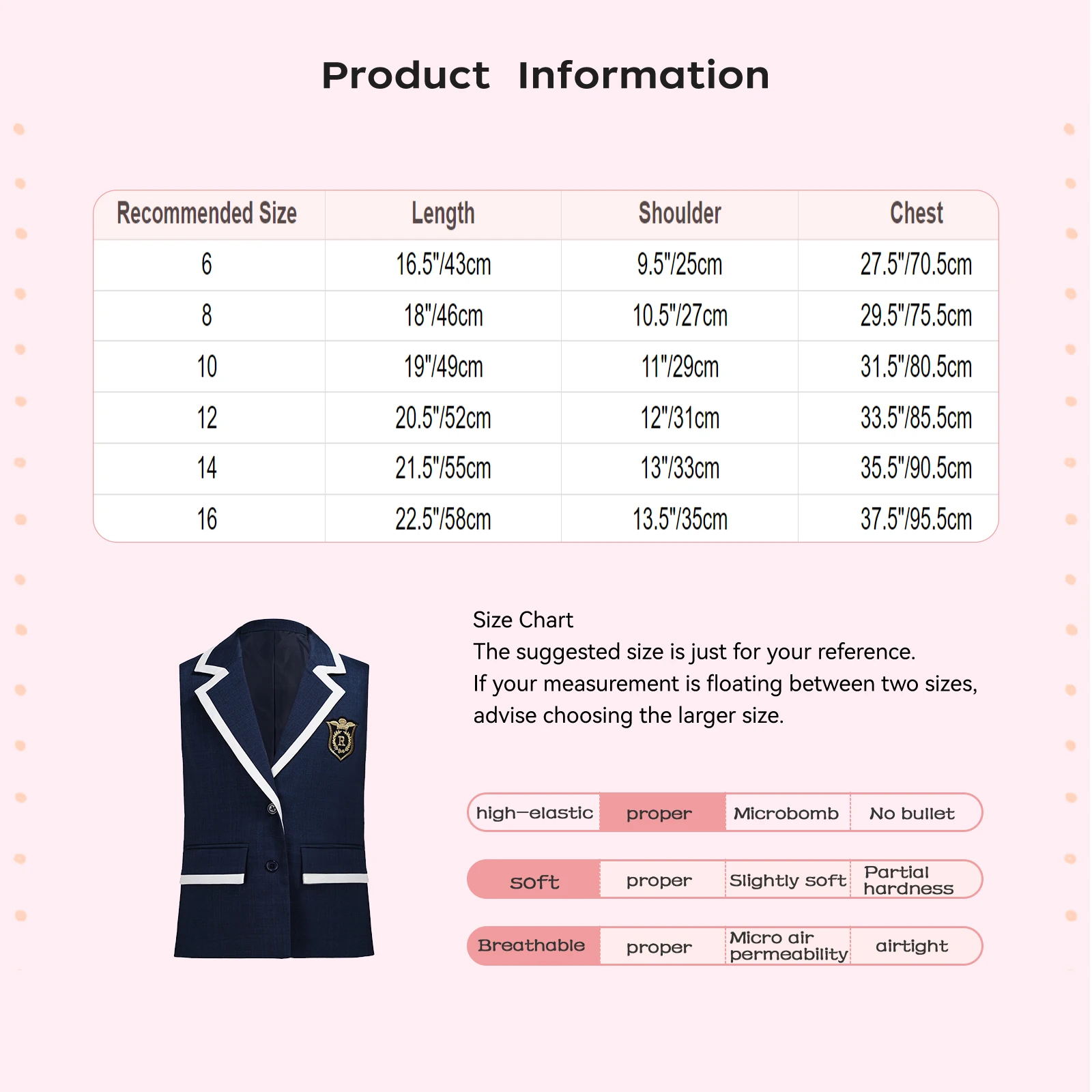 Kids Girls Contrasting Trim Waistcoat Primary School Uniform Top Sleeveless Button Suit Vest Formal Wedding Ceremony Costume