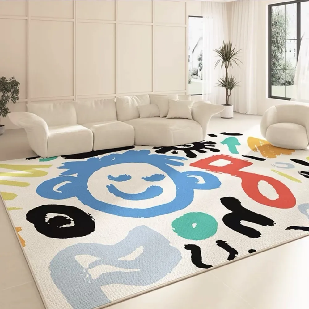 

VIKAMA Modern Art Abstract Living Room Rug Colorful Smiley Geometric Pattern Design Rug Simple Style Home Decoration