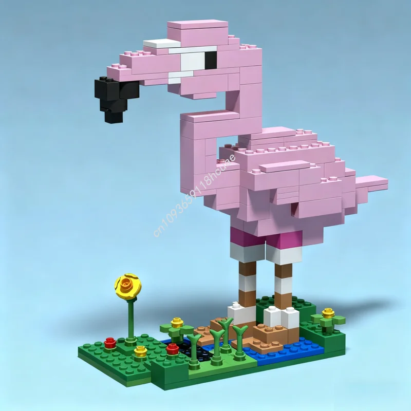 150pcs MOC 플라밍고 픽셀 월드 모델 빌딩 블록 공예 장난감 어린이 창의적인 벽돌 건축 크리스마스 선물