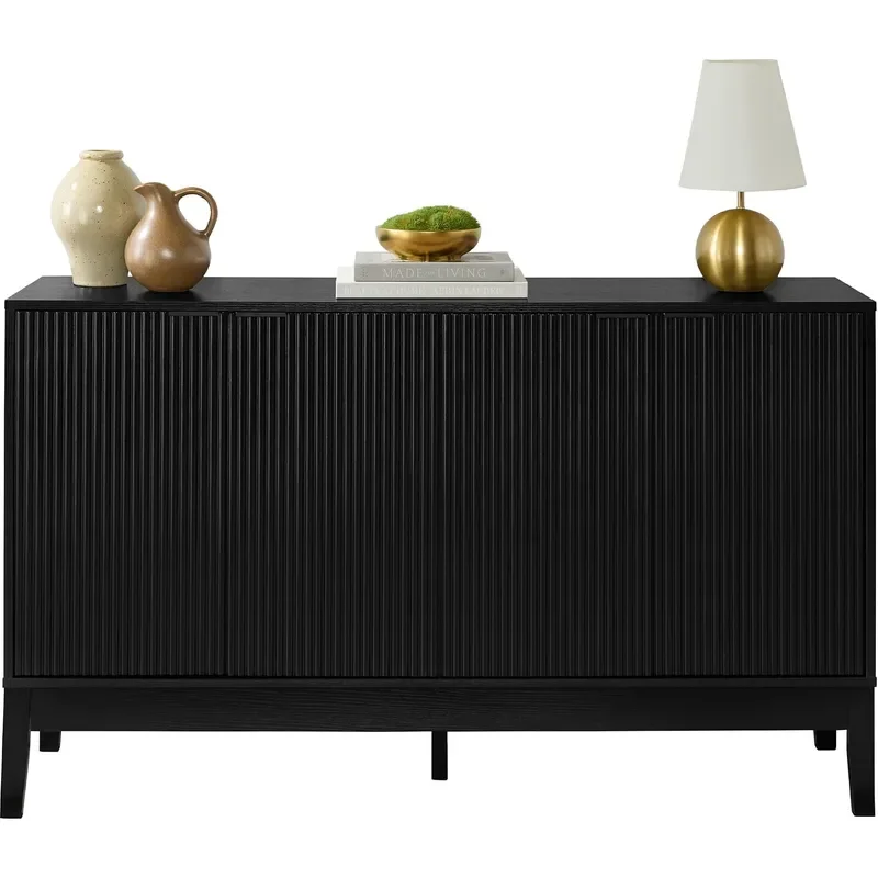 55 Modern 4 Door Sideboard Storage Cabinet Buffet Media Cabinet Cupboard Entryway Accent Table Bookcase w Reed Panels and