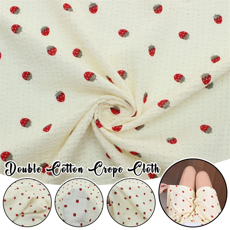 

1x1.35m Double Cotton Crepe Cloth Little Strawberry Print Fabric for DIY Infant Clothes Small Blanket Sleepwear Sewing