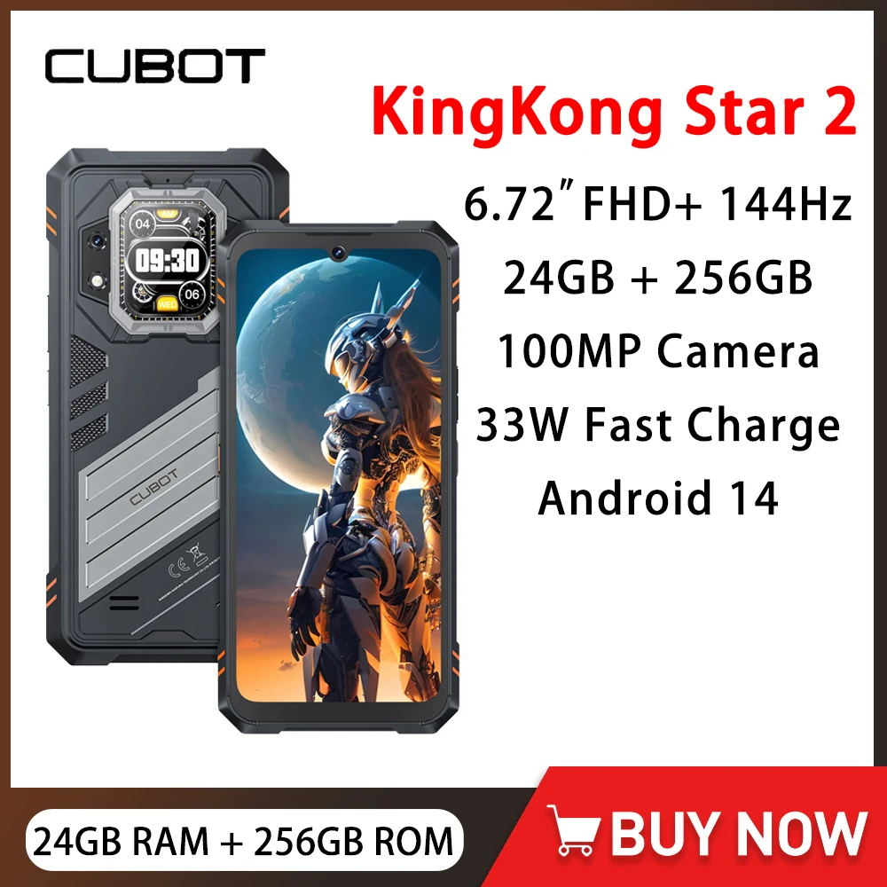 Cubot KingKong Star 2 Ultra-Slim 5G Rugged Smartphone 6.72 Inch 144Hz 24GB+256GB 100MP Camera Mobile Phone 33W Fast Charge NFC