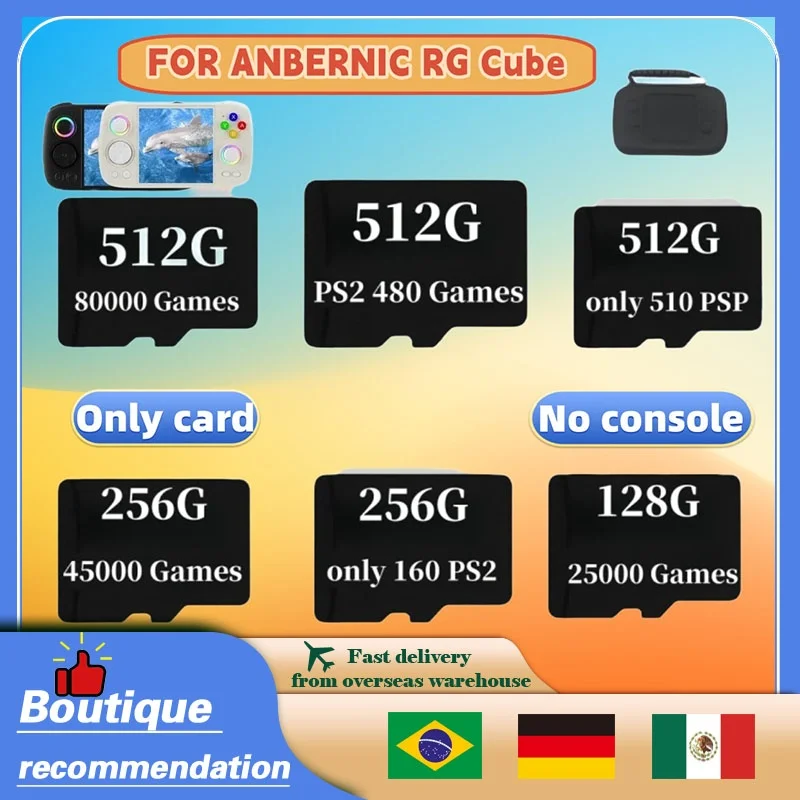 

FOR ANBERNIC RG Cube 512G 80000 Games PS2 PSP TF Card Portable Handheld Game Memory Card Handheld Gaming Console Gaming Gift