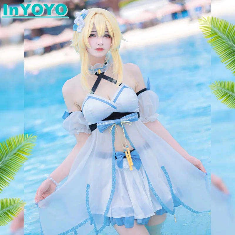 

InYOYO Lumine Cosplay Costume Game Genshin Impact Lovely Bikini Summer Beach Swimsuit Swimming Suit Party Halloween Women Girls