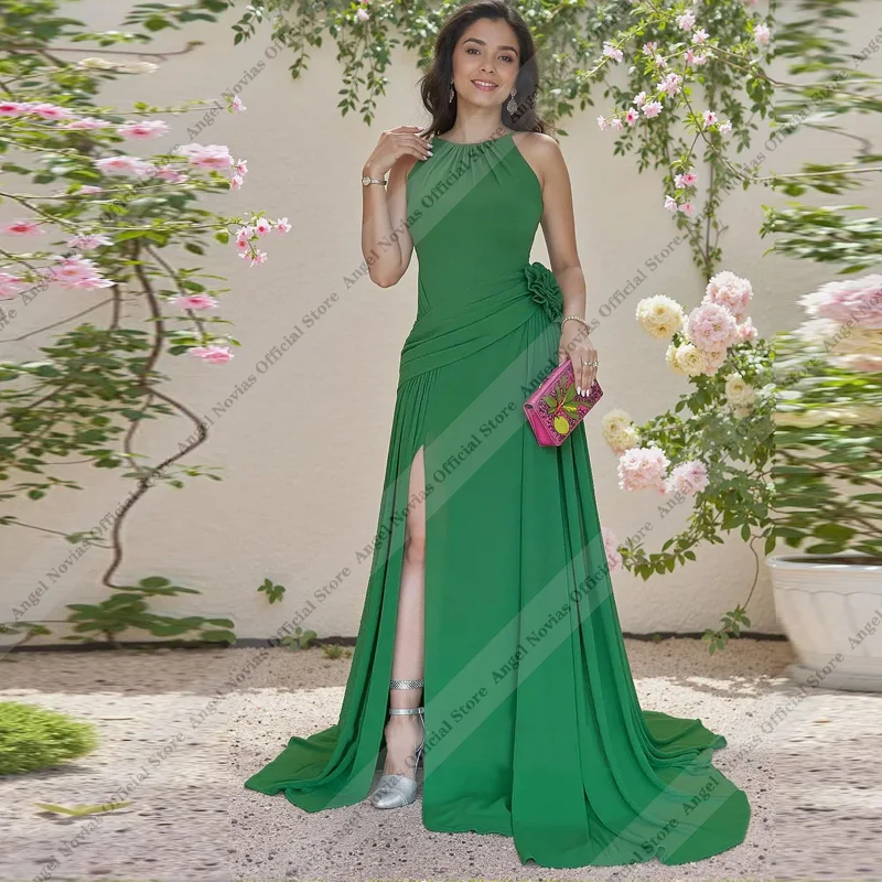 Customized Long A Line Green Bridesmaid Dresses with Split Robe De Soirée Mariage Wedding Guest Dress