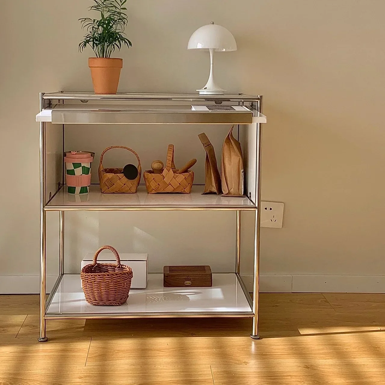 Armário lateral de jantar medieval, mesa de cabeceira do quarto, combinação de módulo de aço inoxidável