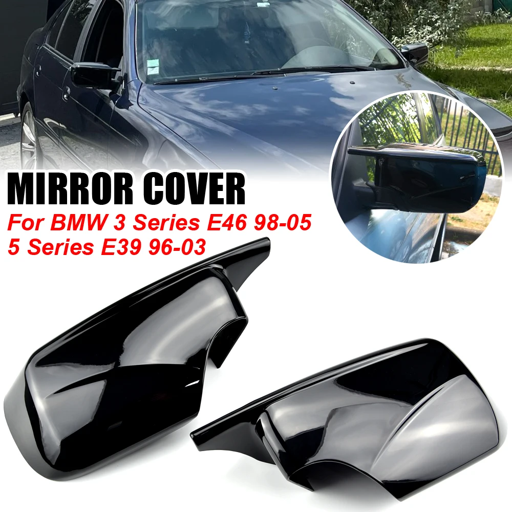 For BMW E46 E39 4 Door 3 Series 1998-2005 High Quality Door Rearview Mirror Cover Cap Side Black 2021 M3 M4 Style