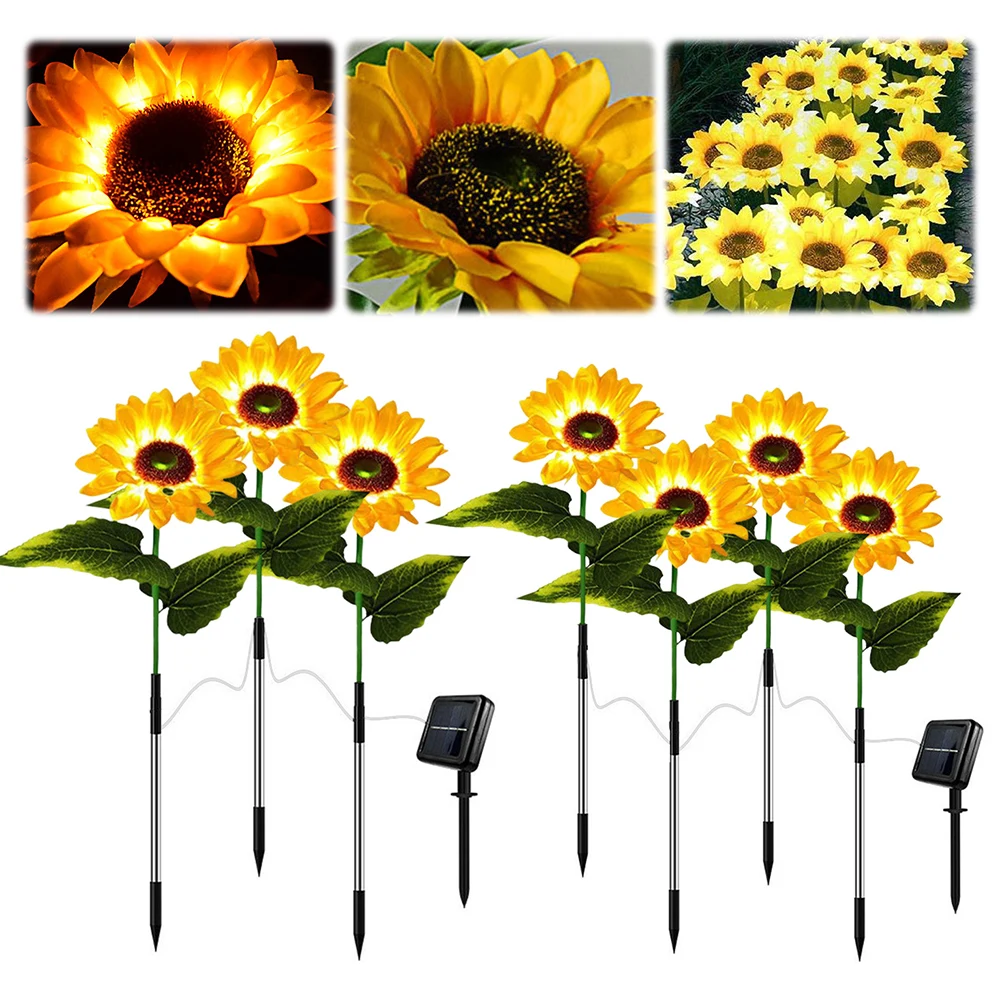 Sunflower Garden Light Solar Powered Stake Light Auto On/Off Landscape Light IP65 Waterproof Lawn Lamp for Outside Ornaments
