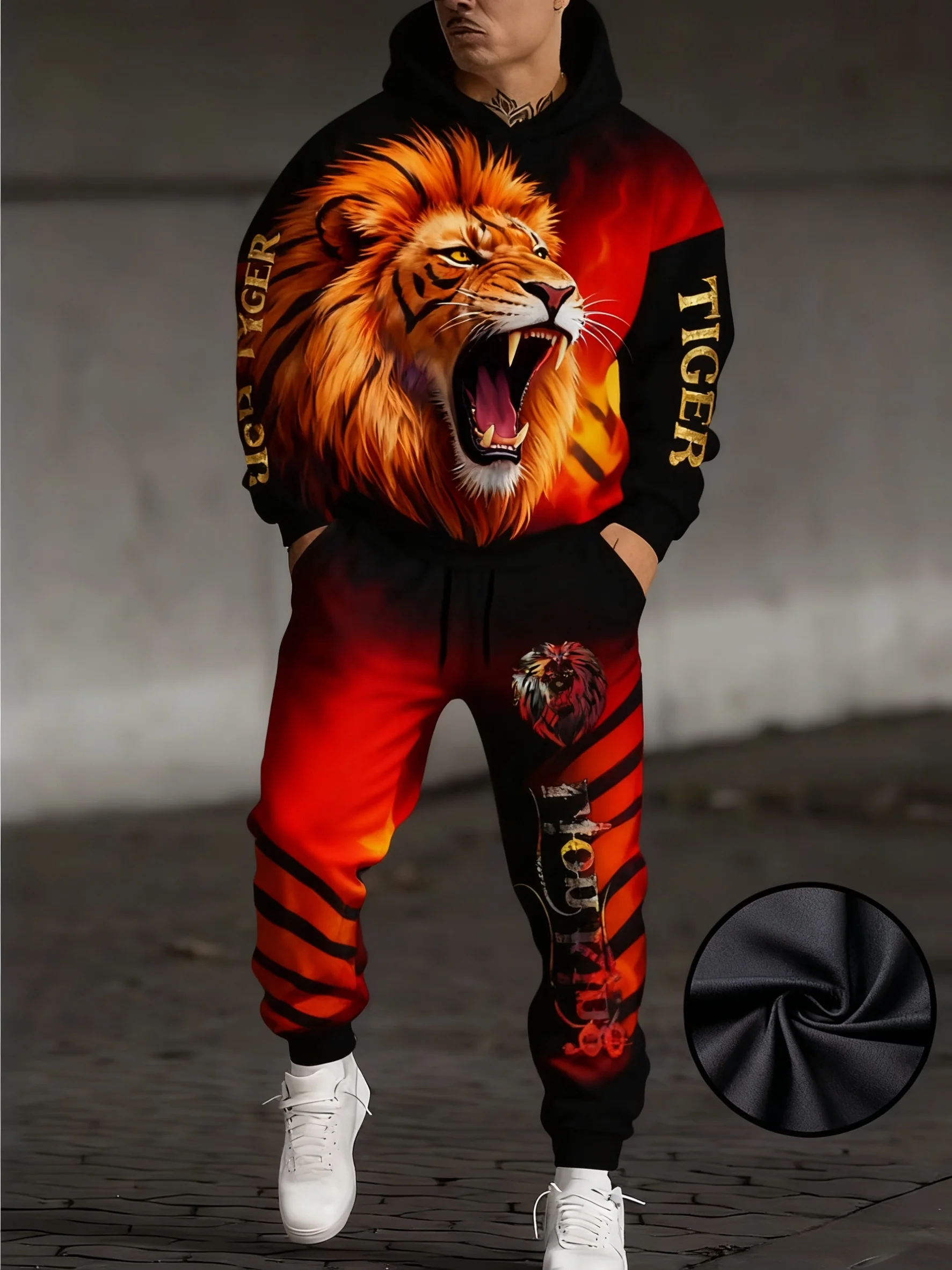 

Мужская толстовка с 3D принтом «Тигр», комплект с капюшоном, мужской спортивный костюм/пуловер/куртка/брюки со львом, спортивная одежда, осенне-зимний мужской костюм