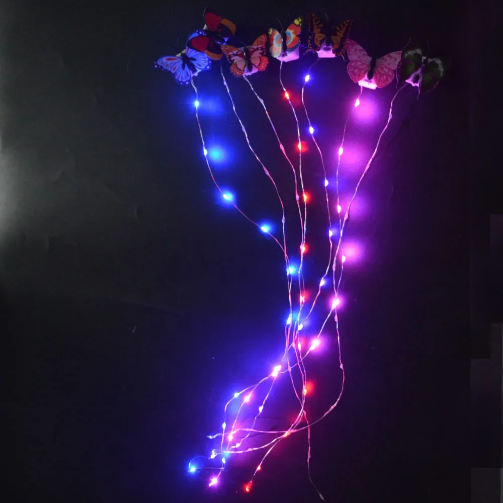 DIY lampu String rok Tutu cahaya telinga bando bunga Wreath berkedip gaya rambut alat Headwear Festival pernikahan