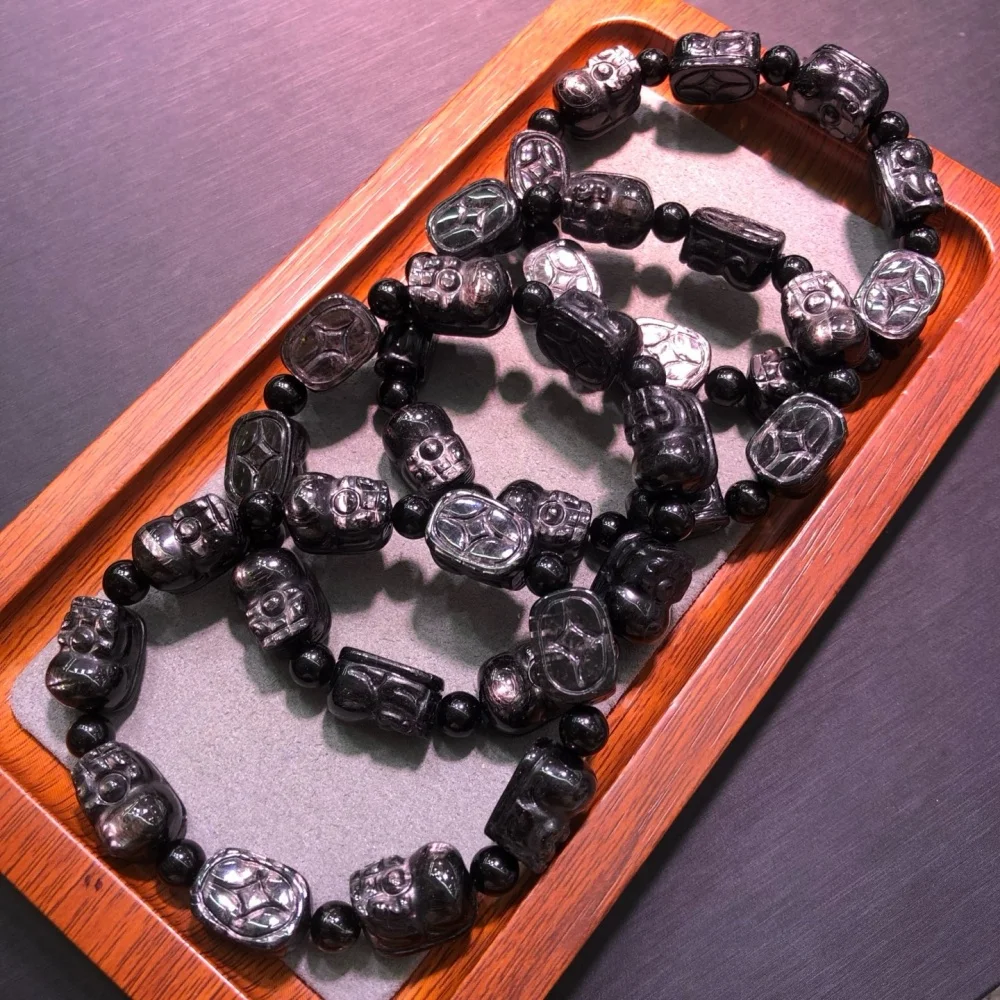 10*15mm 1PCS Natural Hypersthene Pixiu Bead Bracelet for Women Fashion Crystal Healing Energy Gemstone Yoga Jewelry Charm