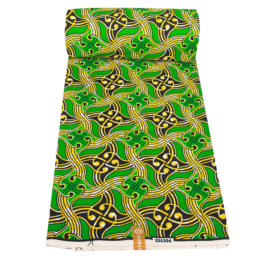 Africa Nigerian Prints Batik Fabric Real Wax Classic style green background black gold pattern interwoven fabric sewing material