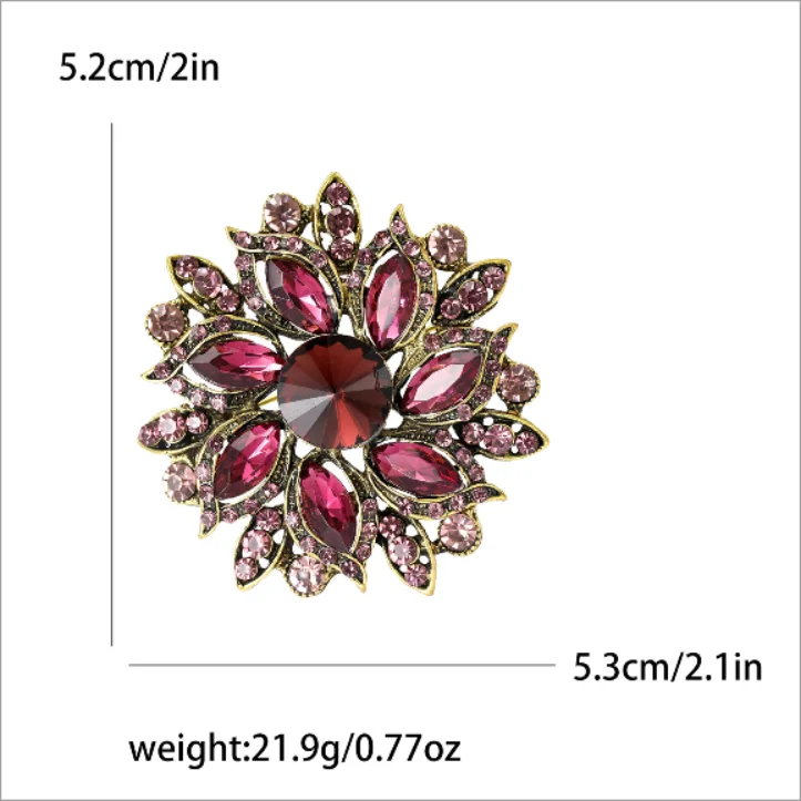 Anmutige Luxus-Kristall-Broschen mit runden Blüten für Damen, trendige Zirkon-Anstecknadeln, Schmuck für Party, Büro, Anzug, Dekoration, Festivalgeschenk – Detail 3